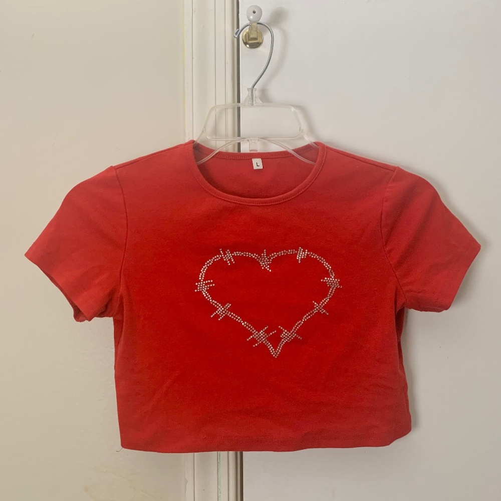 Heart Crop Rhinestone Tee